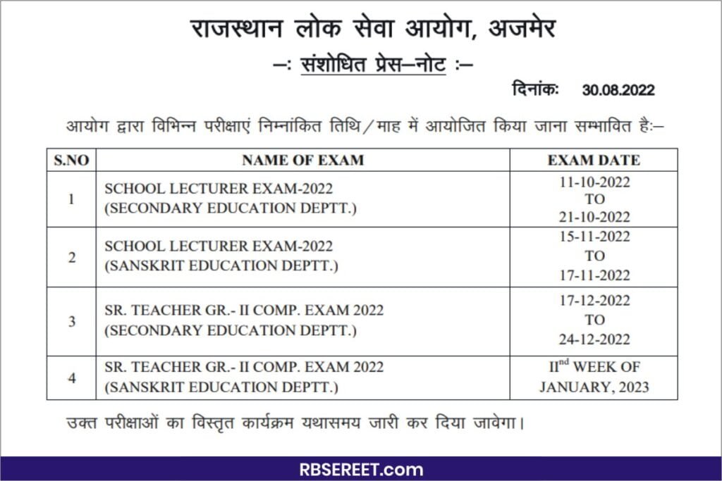 Rpsc St Grade Teacher Exam Date